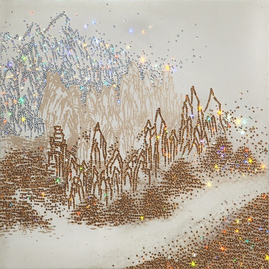 Luminous Golden Mountain,2014,Mixed Media on canvas & MADE WITH SWAROVSKI® ELEMENTS,50.0 x 50.0 cm